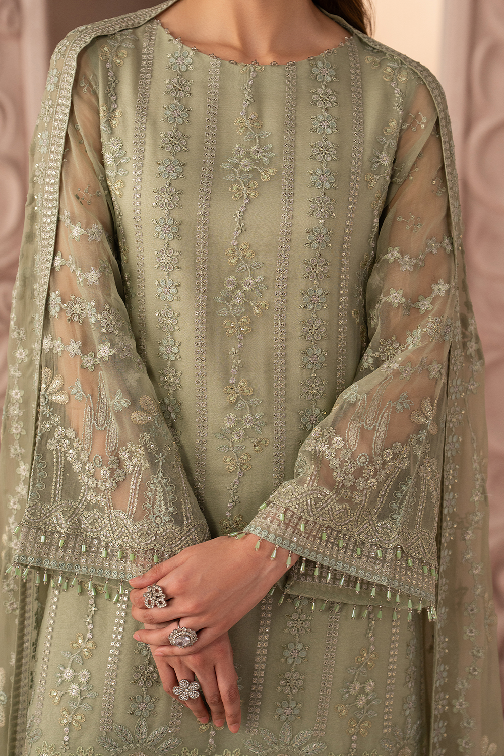 Lavish Premium | Izhare Muhabbat | Green Petal - Formal Dress - available at Maria Faisal in UK and USA.