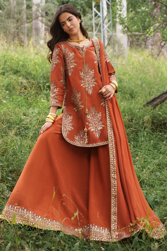 Charizma | Festive Pret | 3-PC Embroidered Raw Silk CMA-6-441 - Formal Dress - available at Maria Faisal in UK and USA.