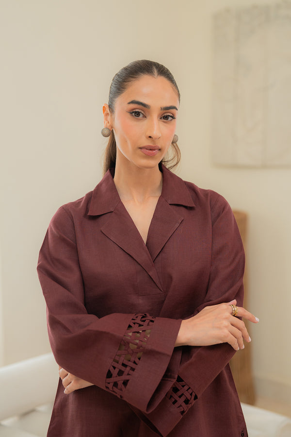 Sahar | Pre Essential Emb Edit | Cherry Noir - Ladies Clothes - Maria Faisal