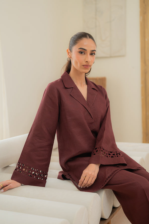 Sahar | Pre Essential Emb Edit | Cherry Noir - Ladies Clothes - Maria Faisal