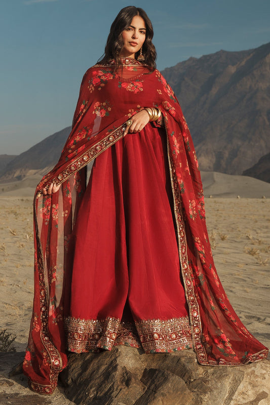 Charizma | Festive Pret | 3 Pcs Stitched Raw Silk Pishwas CMA-6-430-Mehroon - Formal Dress - available at Maria Faisal in UK and USA.