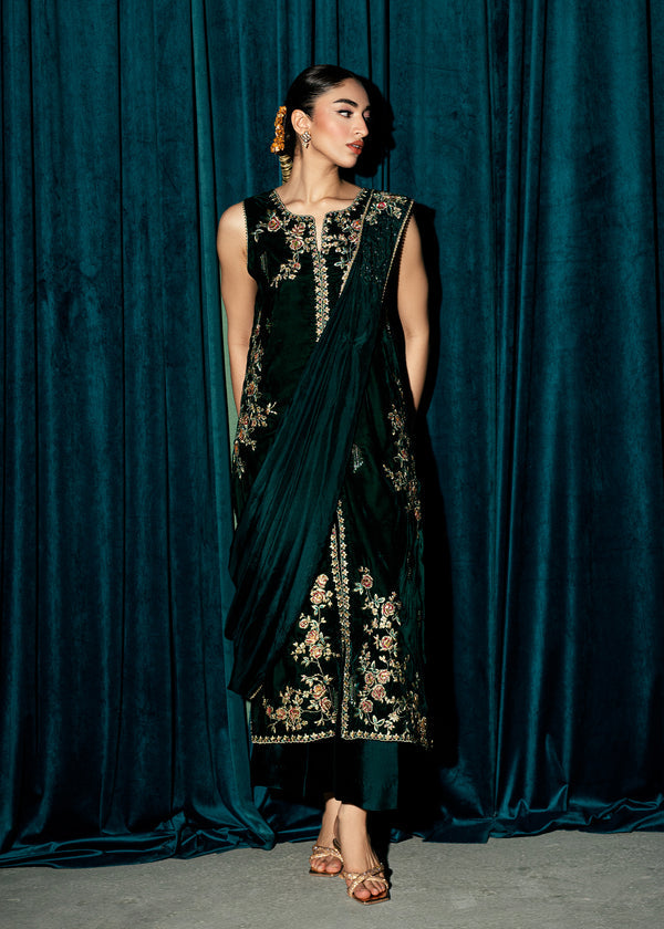 Enchanted Emerald – authentic Pakistani dress from the Velvet Code collection for women in the UK