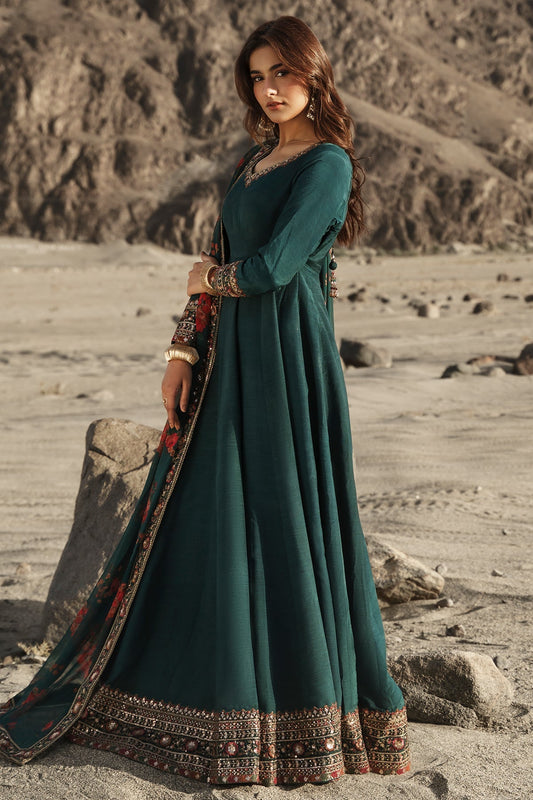 Charizma | Festive Pret | 3 Pcs Stitched Raw Silk Pishwas CMA-6-430-T-Green - Formal Dress - available at Maria Faisal in UK and USA.