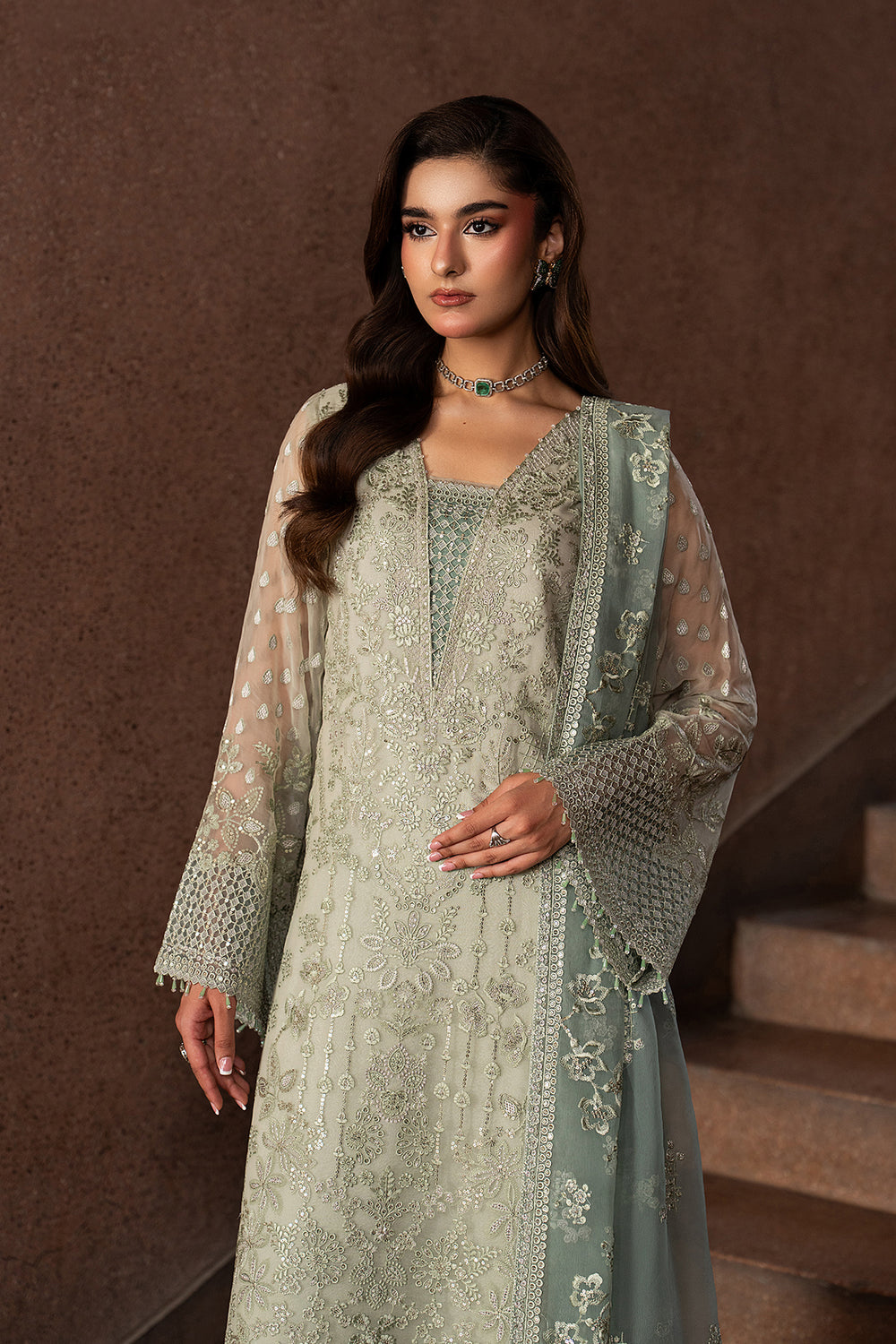 Lavish Premium | Lazawal Formals | PISTACHIO PEARL - Formal Dress - available at Maria Faisal in UK and USA.