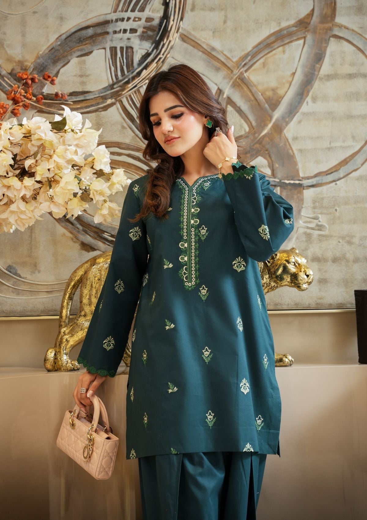 Faiza Faisal | FNF Cords Edit |DEEP TEAL CHARM - Casual Dress - available at Maria Faisal in UK and USA.