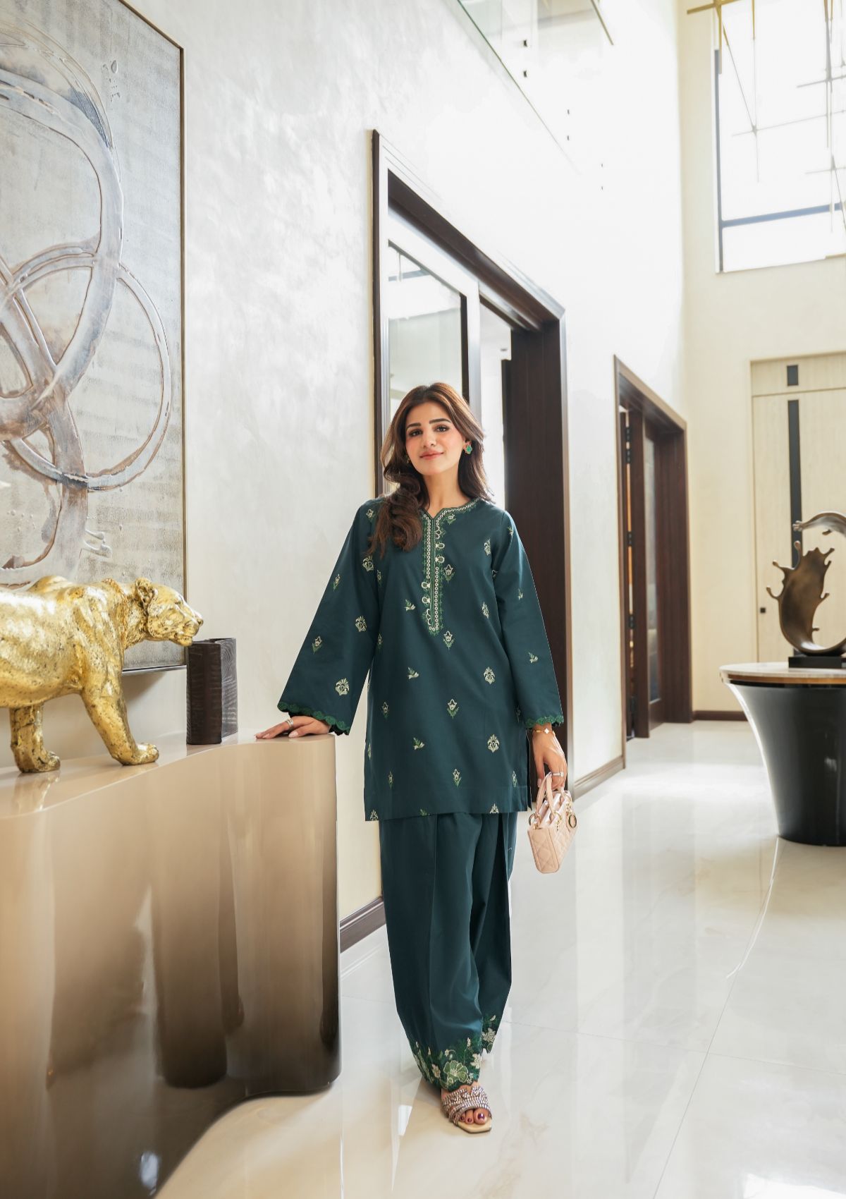 Faiza Faisal | FNF Cords Edit |DEEP TEAL CHARM - Casual Dress - available at Maria Faisal in UK and USA.