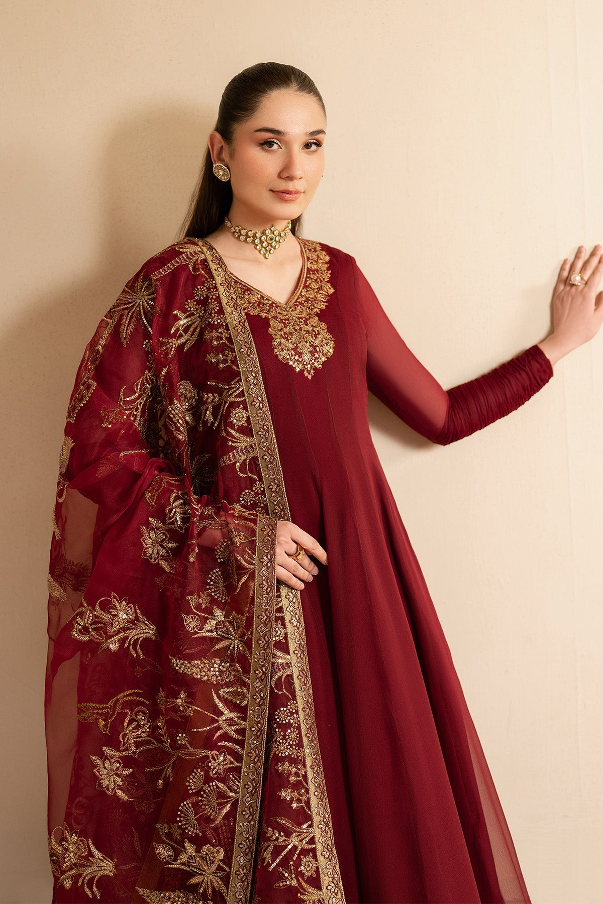 Alizeh | Ready to wear | Maroon Dress 3 piece - RTW1024 - Ladies Clothes - Maria Faisal