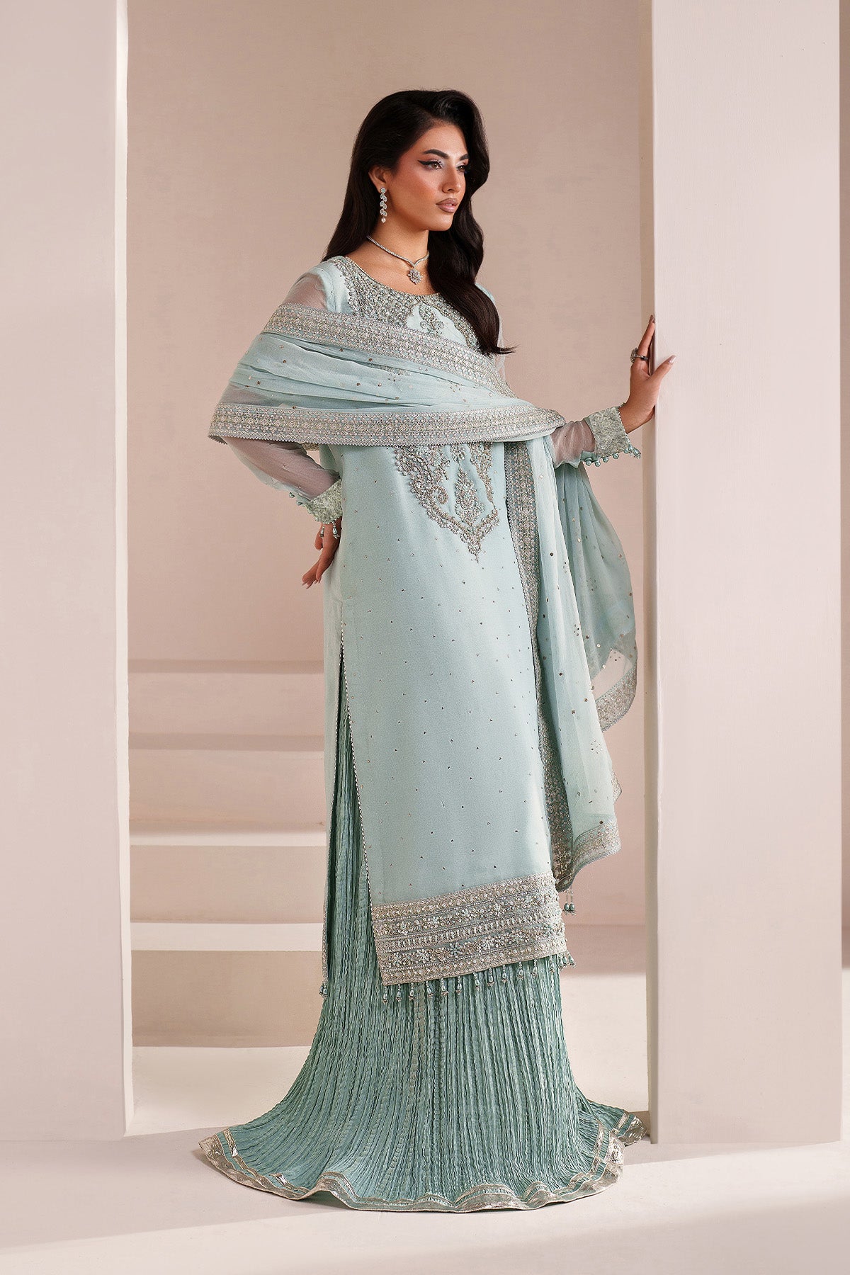 Alizeh | Aymal Handcrafted Luxury Formals | AF-BHM-4063-Azure - Formal Dress - available at Maria Faisal in UK and USA.