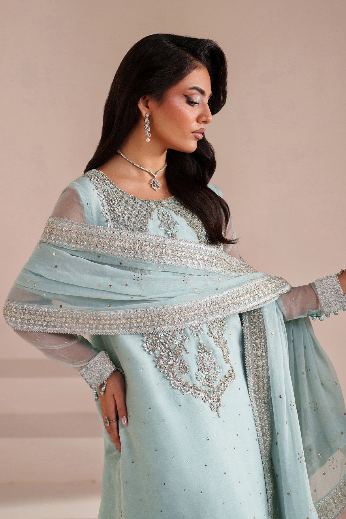 Alizeh | Aymal Handcrafted Luxury Formals | AF-BHM-4063-Azure - Formal Dress - available at Maria Faisal in UK and USA.