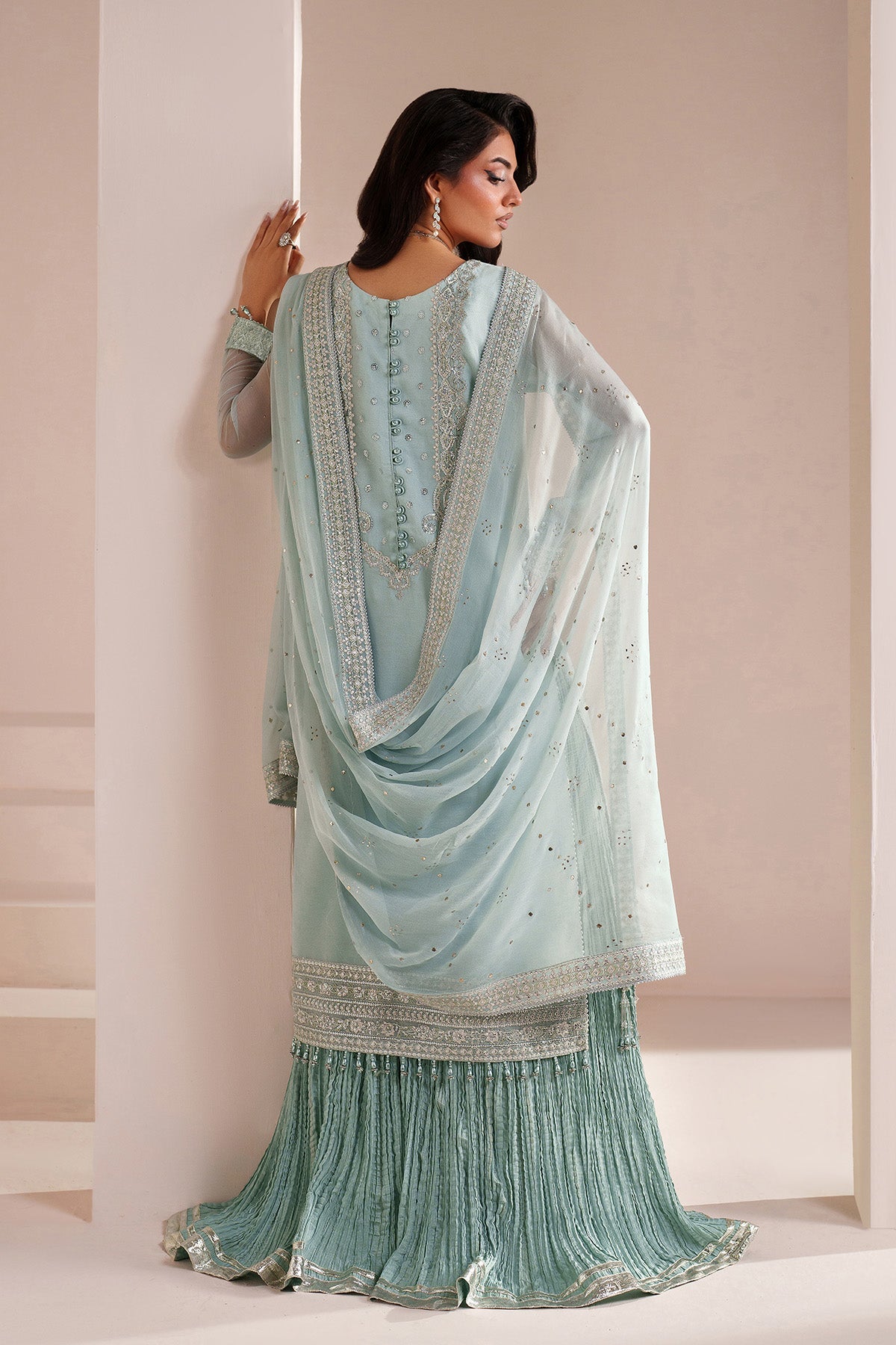 Alizeh | Aymal Handcrafted Luxury Formals | AF-BHM-4063-Azure - Formal Dress - available at Maria Faisal in UK and USA.