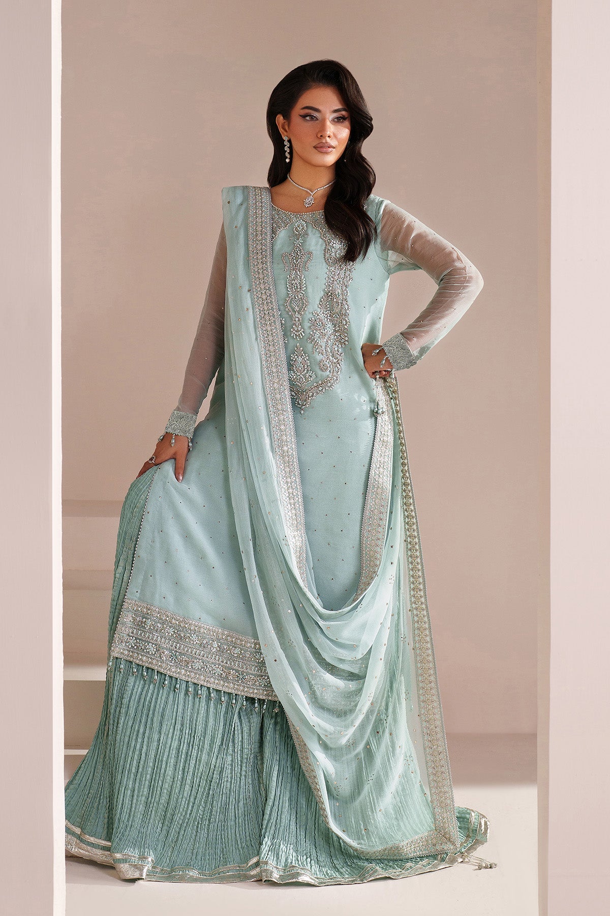 Alizeh | Aymal Handcrafted Luxury Formals | AF-BHM-4063-Azure - Formal Dress - available at Maria Faisal in UK and USA.