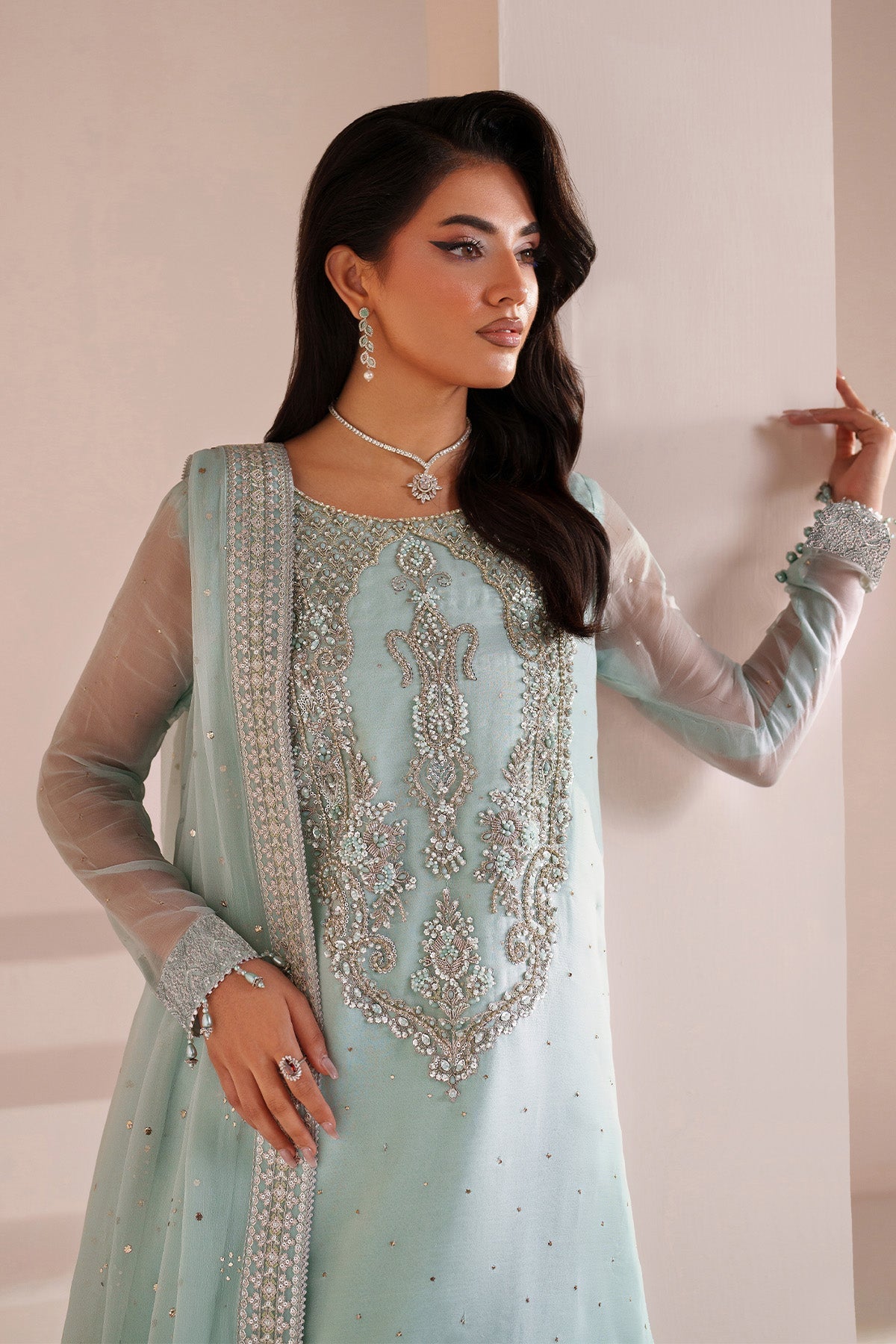 Alizeh | Aymal Handcrafted Luxury Formals | AF-BHM-4063-Azure - Formal Dress - available at Maria Faisal in UK and USA.