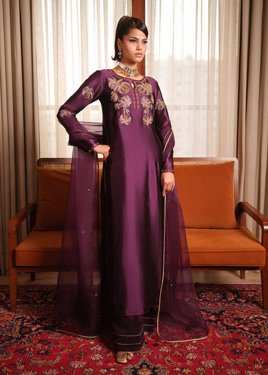 Mahum Asad | Private Hour | Plum Nectar - Formal Dress - available at Maria Faisal in UK and USA.