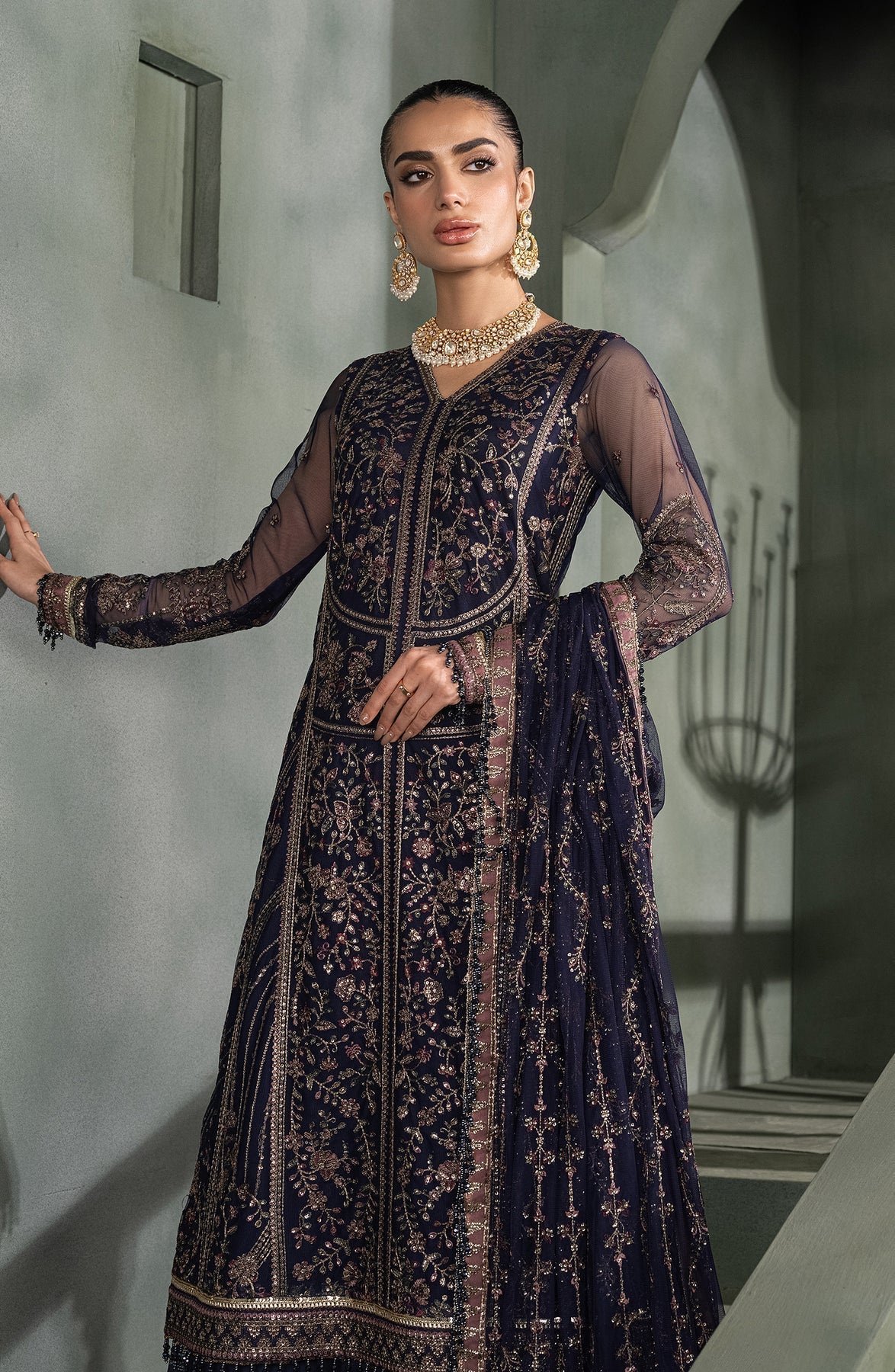 Zarif | Heritage Formals | ZHF 08 SIRENE - Designer Dress with Intricate embroidery and embellishments. Shop elegent wedding dress at Maria Faisal.