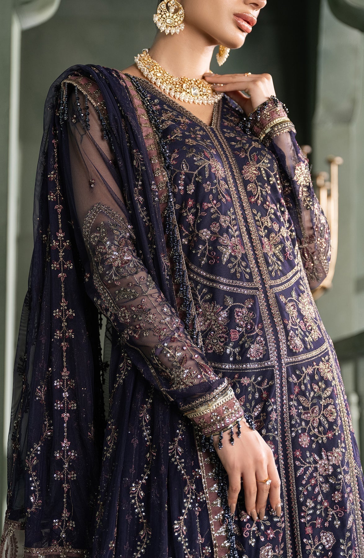 Zarif | Heritage Formals | ZHF 08 SIRENE - Designer Dress with Intricate embroidery and embellishments. Shop elegent wedding dress at Maria Faisal.