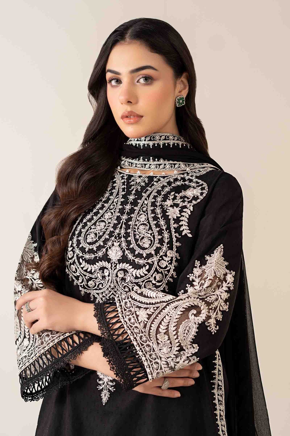 Maria B | Luxury Winter Pret 25 | DW-MN25-12-Black - Ladies Clothes - Maria Faisal