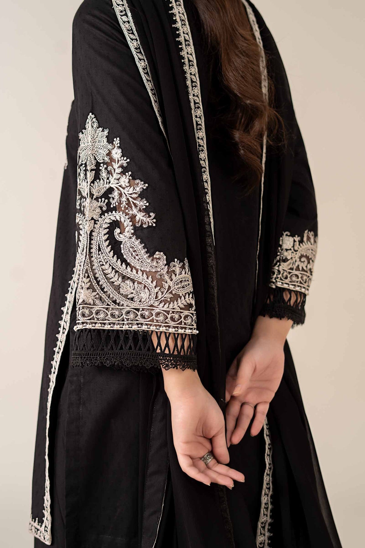 Maria B | Luxury Winter Pret 25 | DW-MN25-12-Black - Ladies Clothes - Maria Faisal