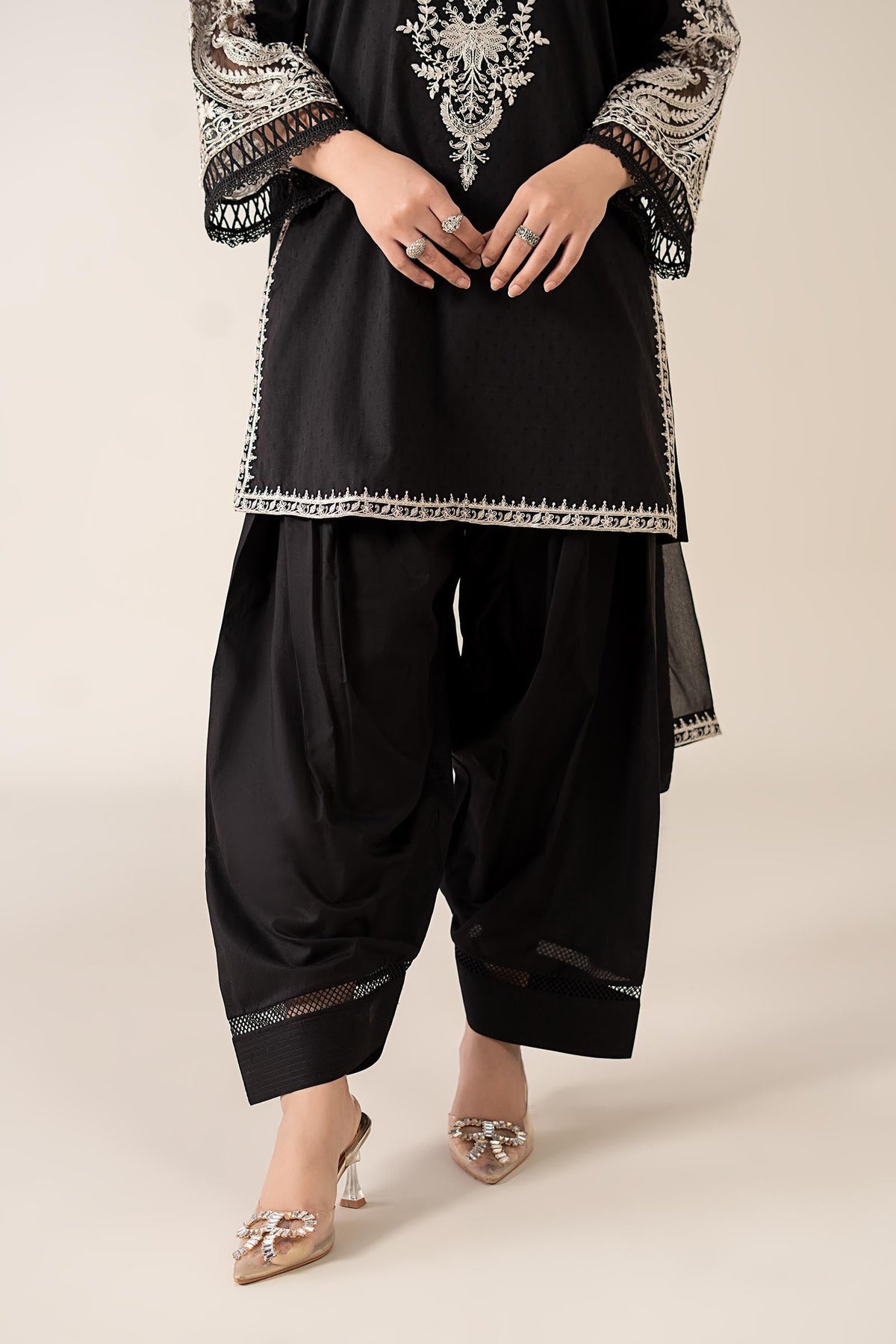 Maria B | Pre Fall Dresses | 3 Piece Embroidered Dobby Suit Black4 - Ladies Clothes - Maria Faisal