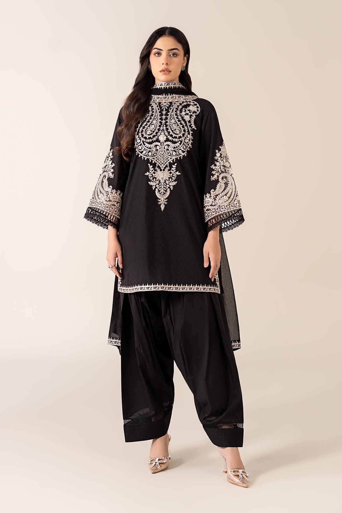 Maria B | Pre Fall Dresses | 3 Piece Embroidered Dobby Suit Black4 - Ladies Clothes - Maria Faisal