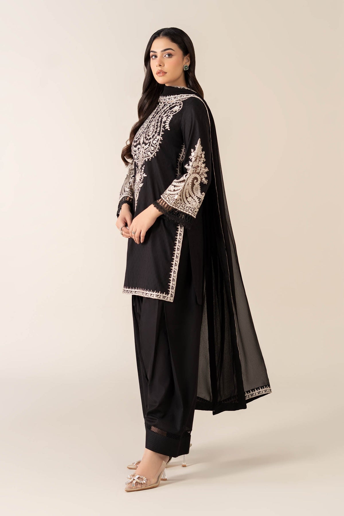 Maria B | Luxury Winter Pret 25 | DW-MN25-12-Black - Ladies Clothes - Maria Faisal
