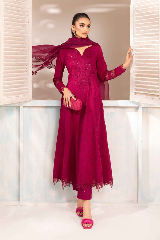 Maria B | Eid Collection 2026 | Dw-Ea24-07R1 Magenta - Luxury Dress - available at Maria Faisal in UK and USA.