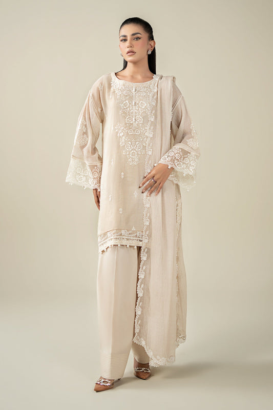 Maria B | Pre Fall Dresses | 3 Piece Embroidered Cotton Net Suit QQ - Ladies Clothes - Maria Faisal
