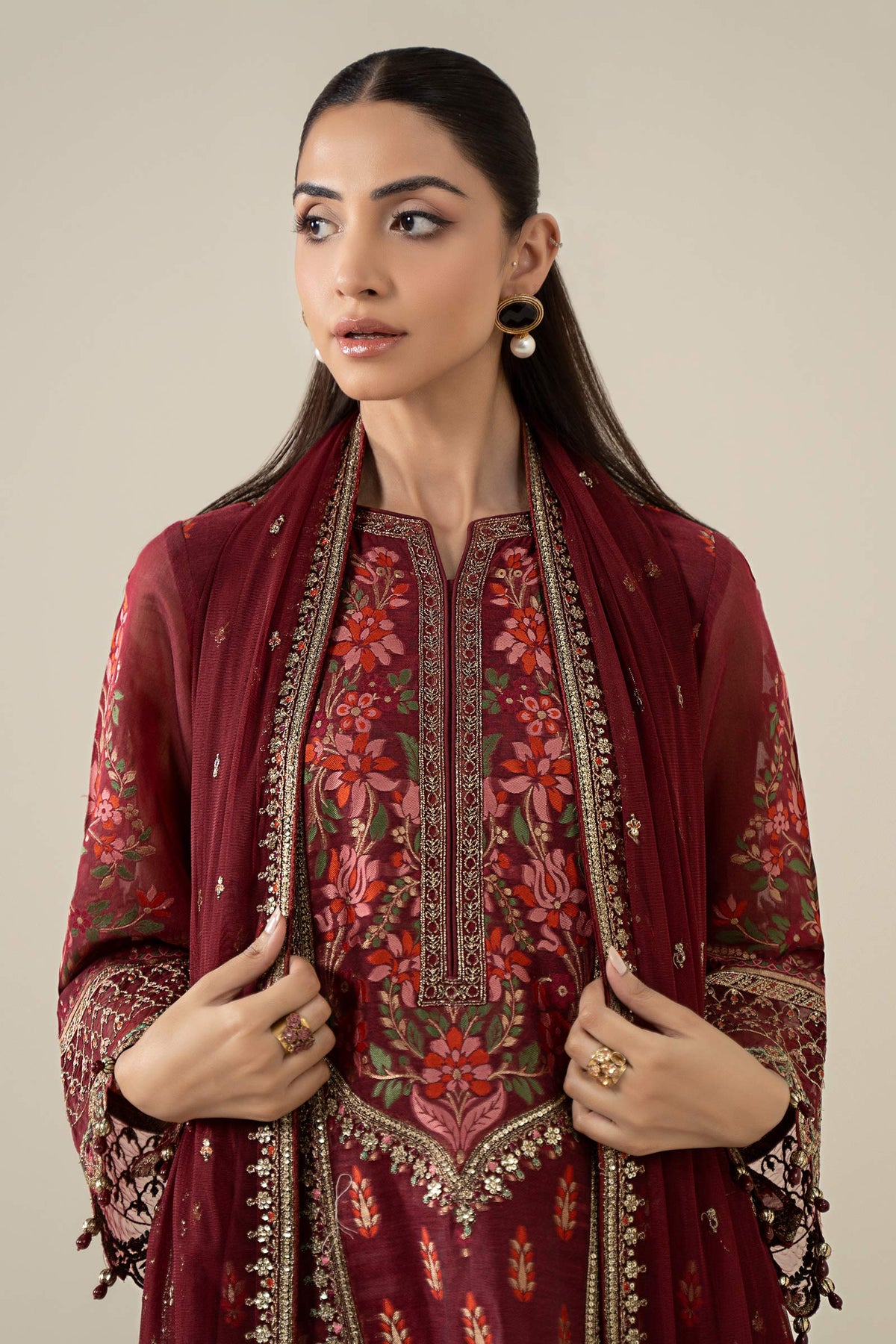 Maria B | Luxury Winter Pret 25 | DW-EA25-59-Red - Ladies Clothes - Maria Faisal