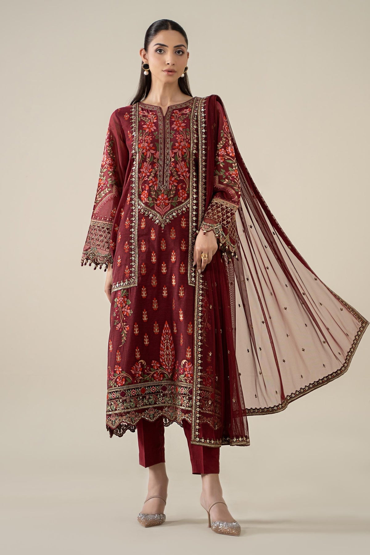 Maria B | Luxury Winter Pret 25 | DW-EA25-59-Red - Ladies Clothes - Maria Faisal