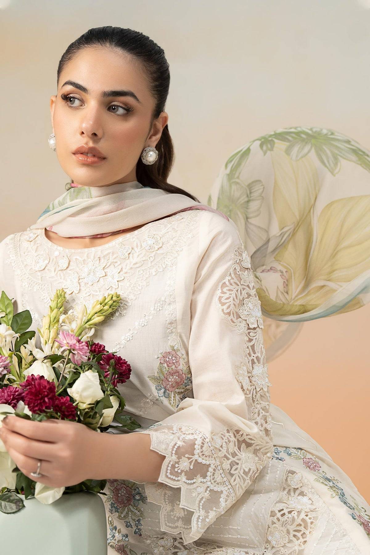 Maria B | Formal Wears | DW-EF25-53 Off White by Maria Faisal - Registered Vendor of : Maria B - type : Ladies Clothes - 100% original wedding dresses