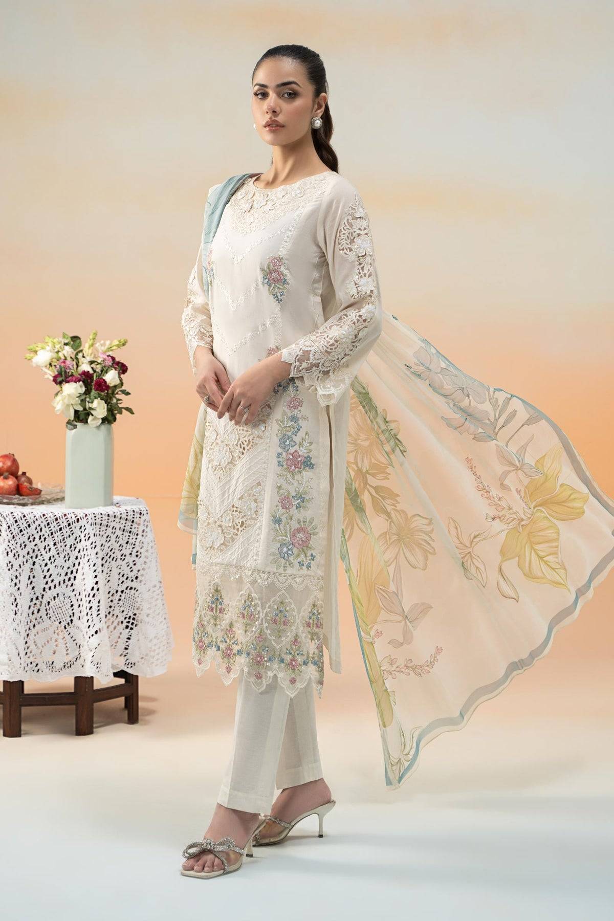 Maria B | Formal Wears | DW-EF25-53 Off White by Maria Faisal - Registered Vendor of : Maria B - type : Ladies Clothes - 100% original wedding dresses