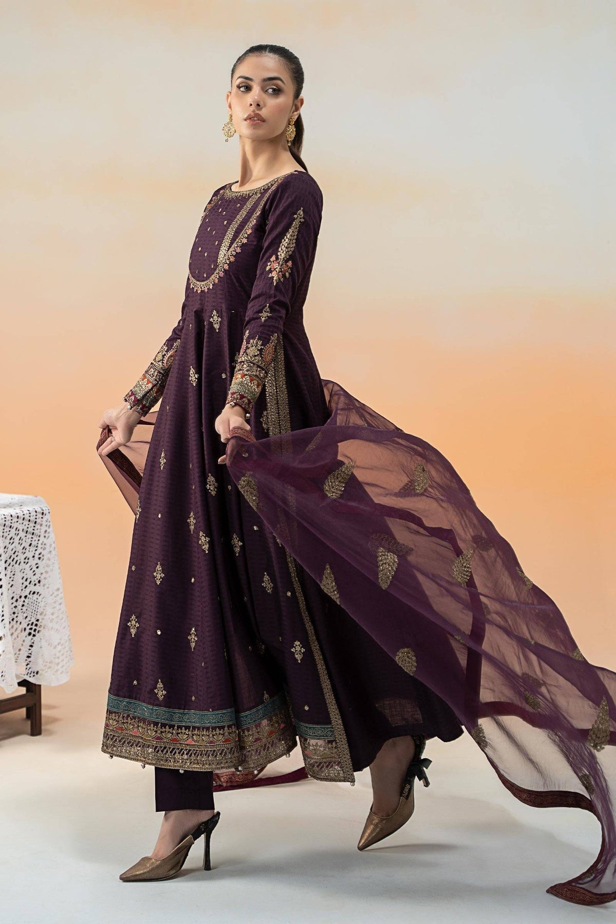 Maira B | Ready to Wear | DW-EF25-68 Purple by Maria Faisal - Registered Vendor of : Maria B - type : Wedding Dress - 100% original wedding dresses