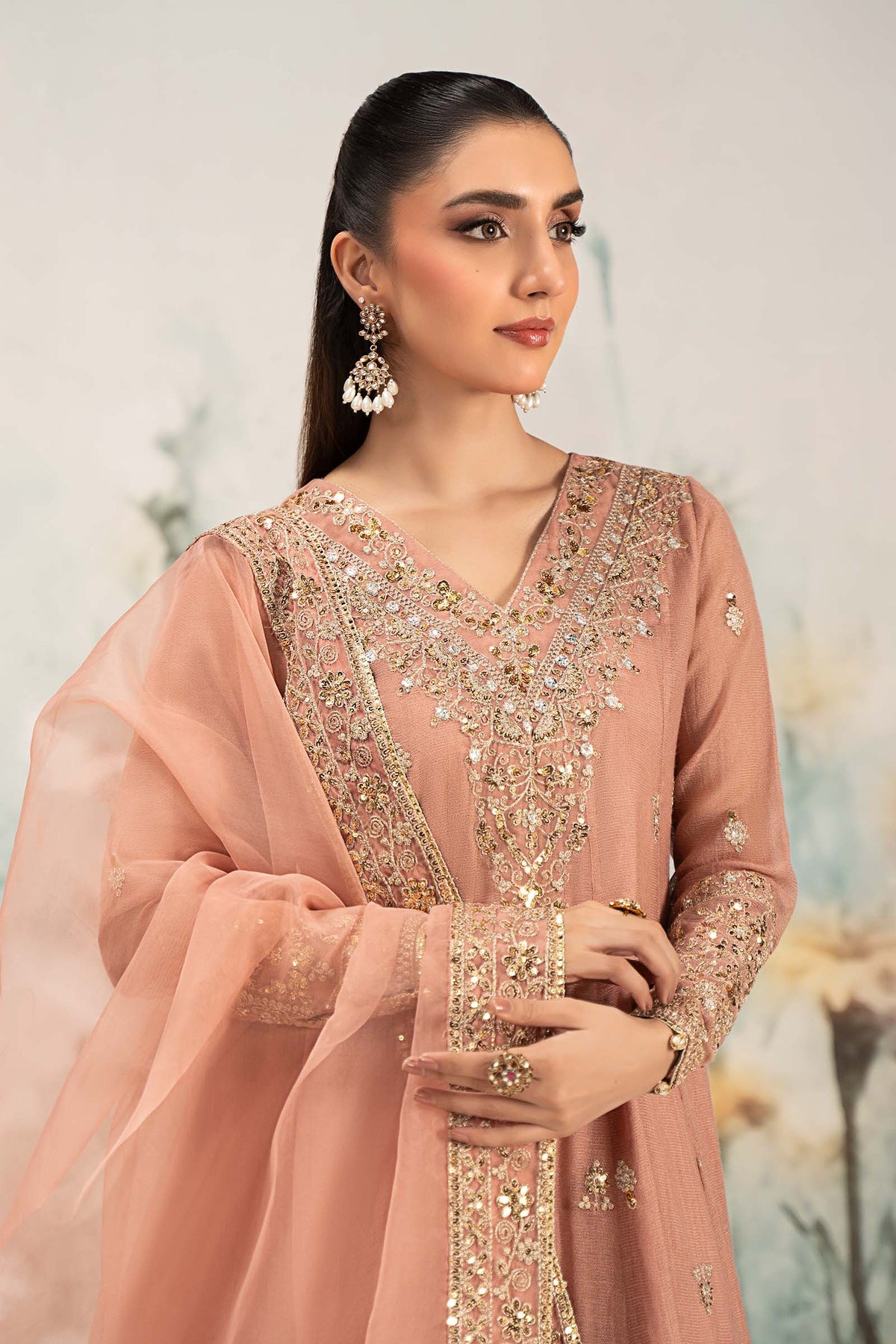 Maira B | Ready to Wear | DW-EF25-88 Peach by Maria Faisal - Registered Vendor of : Maria B - type : Wedding Dress - 100% original wedding dresses