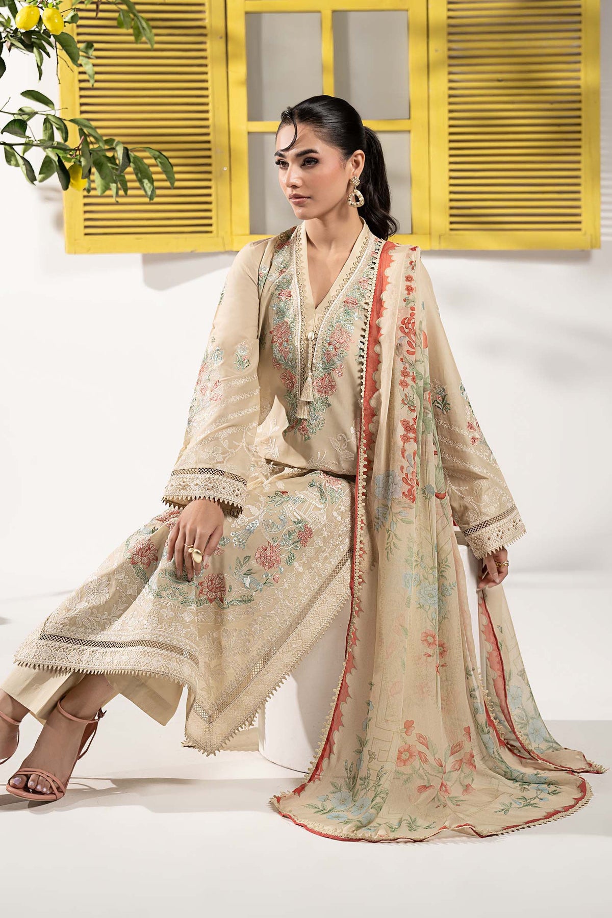 Maria B | Eid Collection 2026 | Dw-Ef26-180 Coffee - Luxury Dress - available at Maria Faisal in UK and USA.