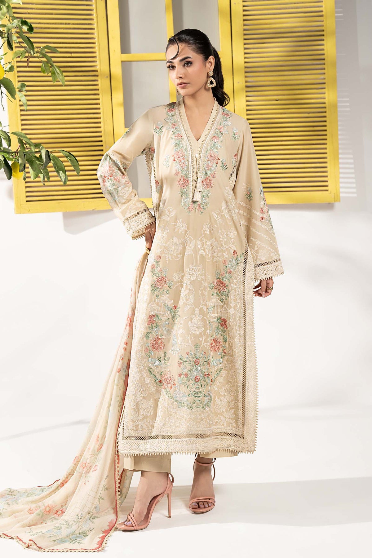 Maria B | Eid Collection 2026 | Dw-Ef26-180 Coffee - Luxury Dress - available at Maria Faisal in UK and USA.