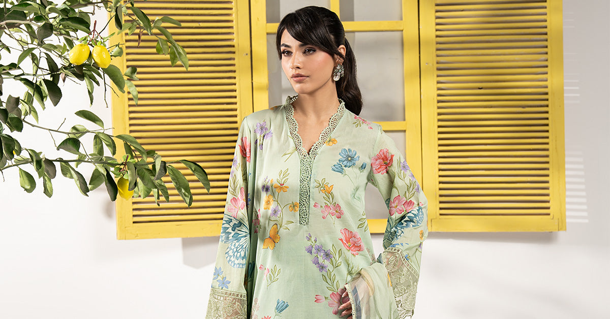 Maria B | Eid Collection 2026 | Dw-Ef26-31-Lime Green - Luxury Dress - available at Maria Faisal in UK and USA.