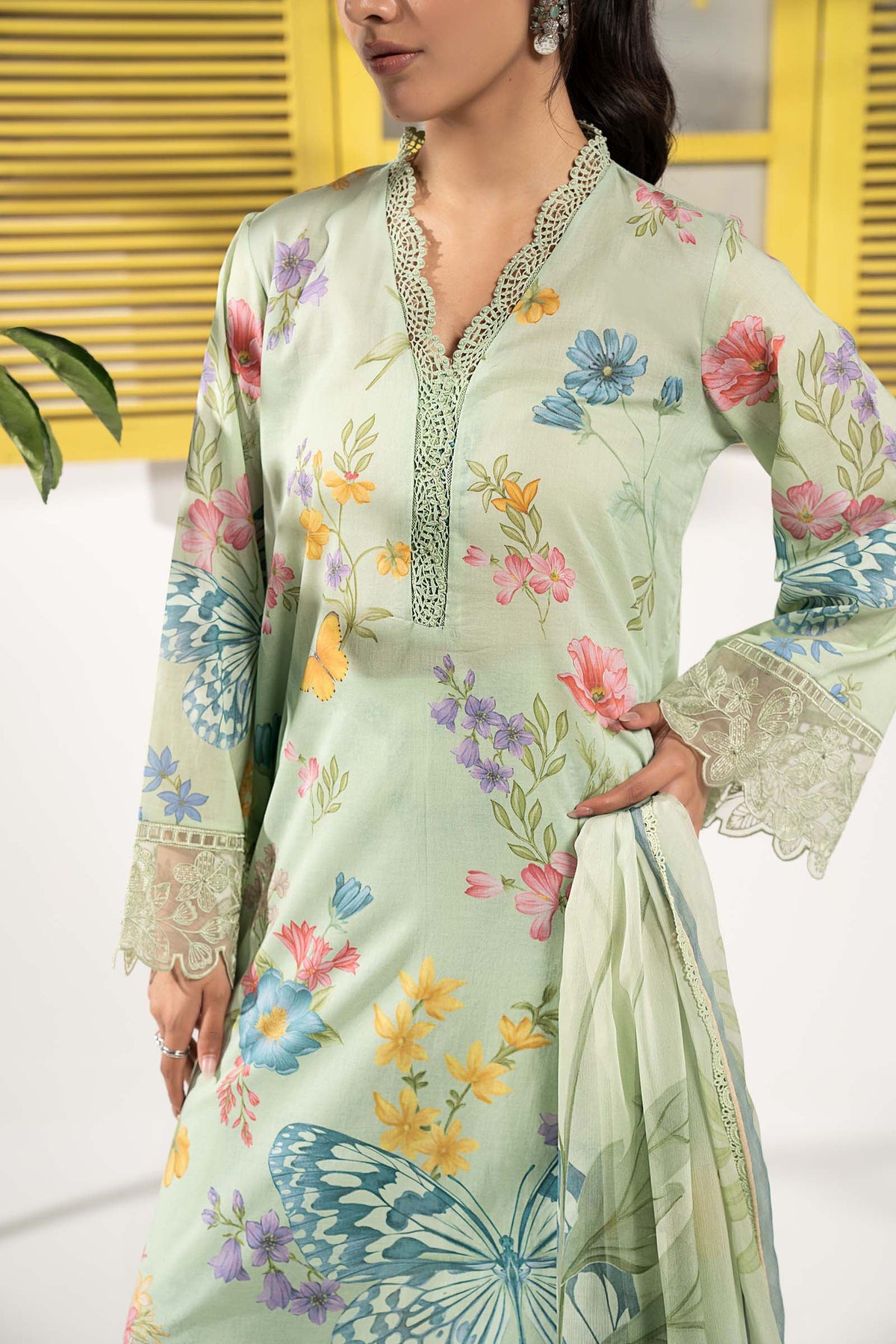 Maria B | Eid Collection 2026 | Dw-Ef26-31-Lime Green - Luxury Dress - available at Maria Faisal in UK and USA.