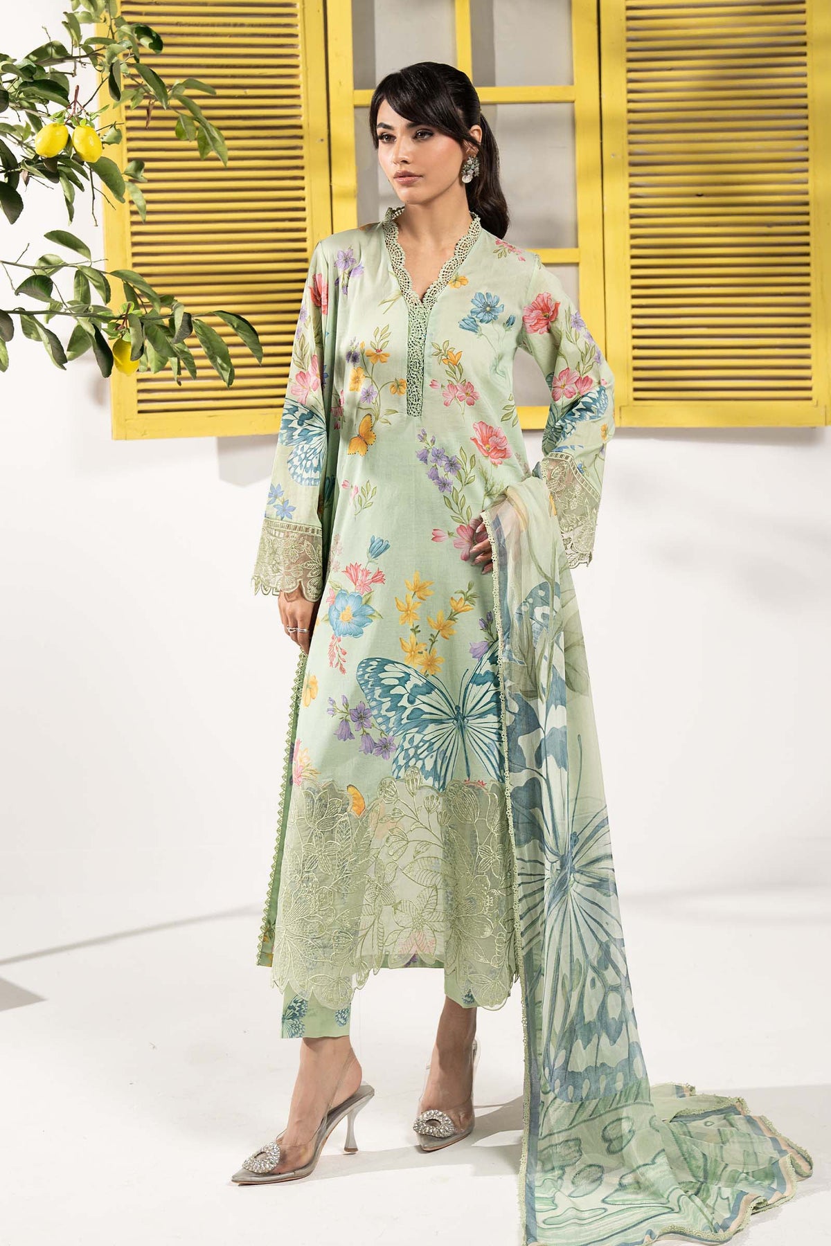 Maria B | Eid Collection 2026 | Dw-Ef26-31-Lime Green - Luxury Dress - available at Maria Faisal in UK and USA.