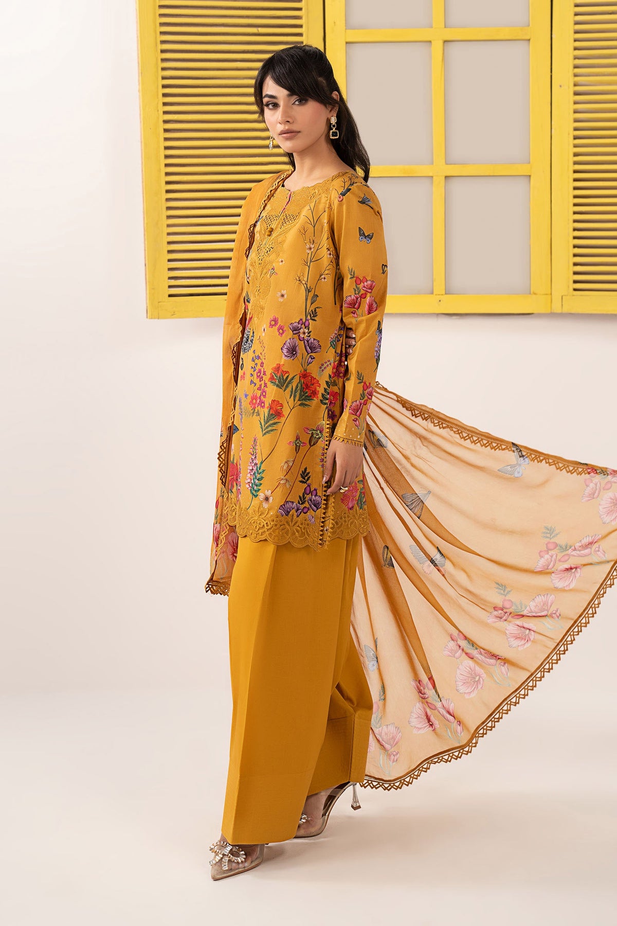 Maria B | Eid Collection 2026 | Dw-Ef26-54 Yellow - Luxury Dress - available at Maria Faisal in UK and USA.