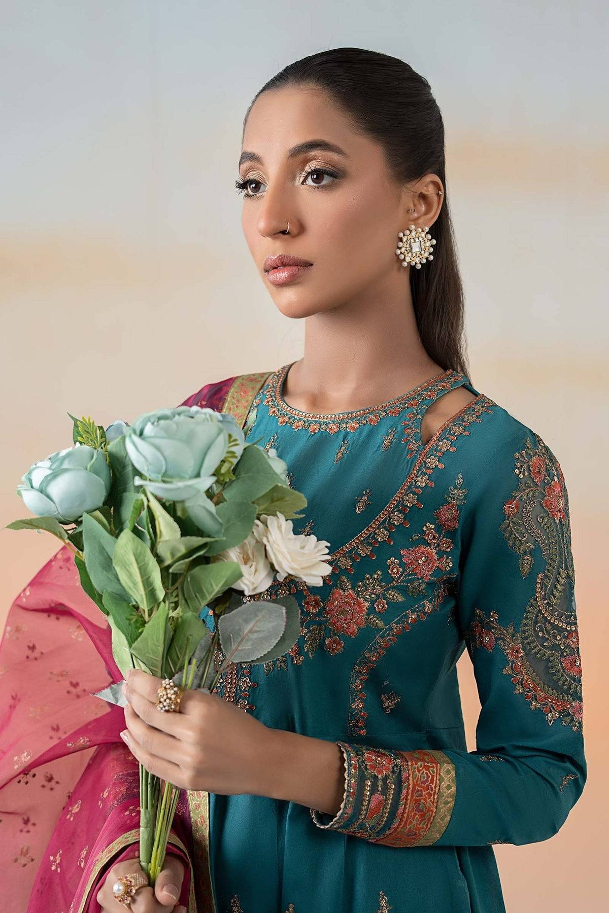 Maria B | Formal Wears | DW-EF25-60 Teal by Maria Faisal - Registered Vendor of : Maria B - type : Ladies Clothes - 100% original wedding dresses