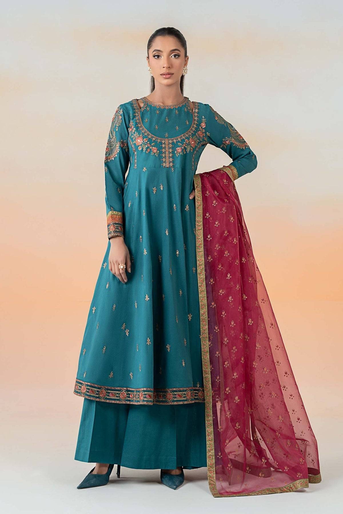 Maria B | Formal Wears | DW-EF25-60 Teal by Maria Faisal - Registered Vendor of : Maria B - type : Ladies Clothes - 100% original wedding dresses