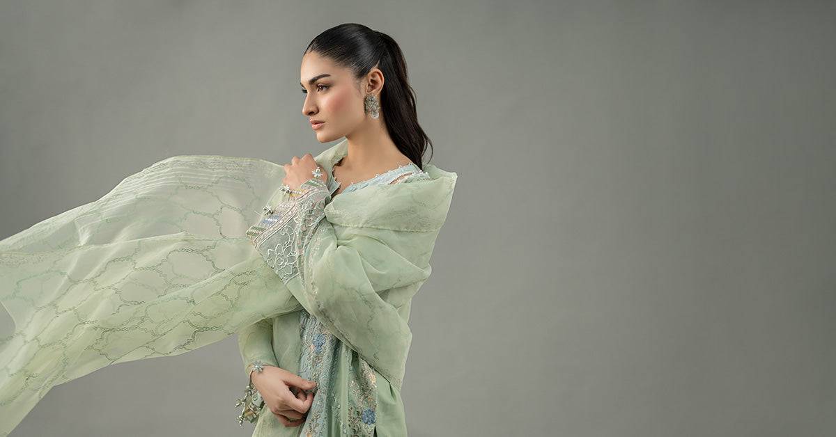 Maria B | Formal Wears | DW-EF25-69 Green by Maria Faisal - Registered Vendor of : Maria B - type : Ladies Clothes - 100% original wedding dresses