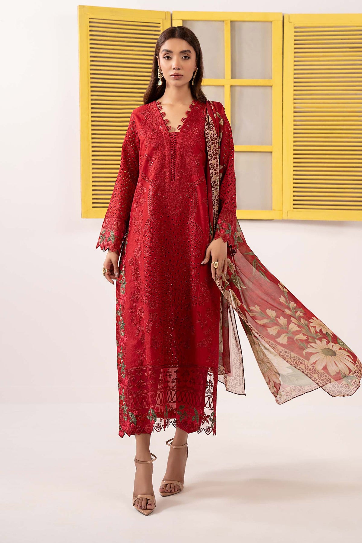 Maria B | Eid Collection 2026 | Dw-Ef26-34 Red - Luxury Dress - available at Maria Faisal in UK and USA.