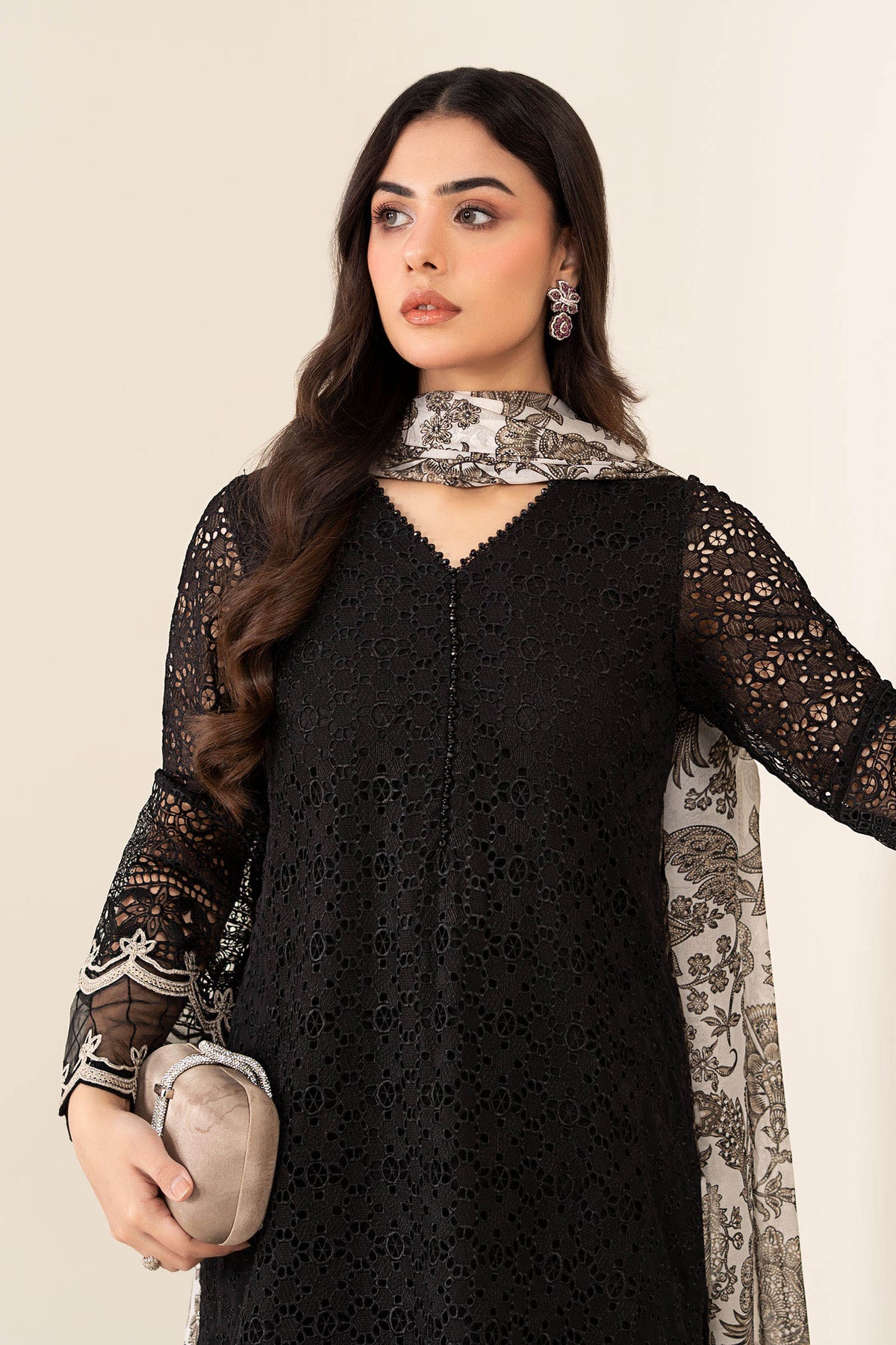 Maria B | Luxury Winter Pret 25 | DW-MN24-10R1-Black - Ladies Clothes - Maria Faisal