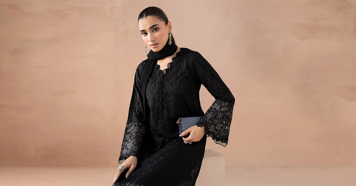 Maria B | Luxury Winter Pret 25 | DW-MN25-11-Black - Ladies Clothes - Maria Faisal