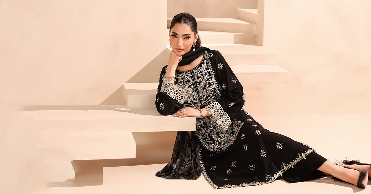 Maria B | Luxury Winter Pret 25 | DW-MN25-06-Black - Ladies Clothes - Maria Faisal