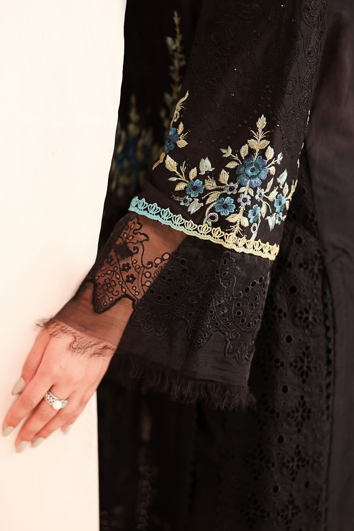 Maria B | Pre Fall Dresses | 3 Piece Embroidered Lawn Suit Black - Ladies Clothes - Maria Faisal