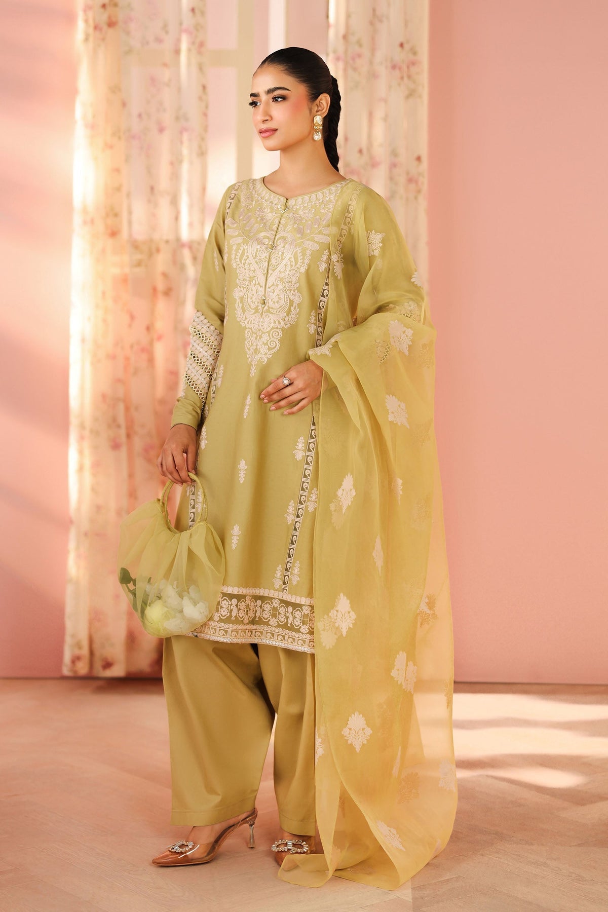 Maria B | Luxury Winter Pret 25 | DW-PF25-34-Light Green - Ladies Clothes - Maria Faisal