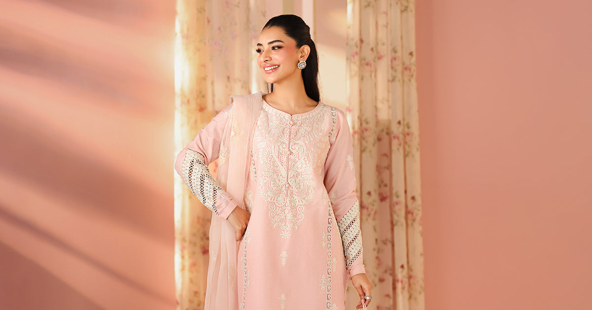 Maria B | Luxury Winter Pret 25 | DW-PF25-34-Pink - Ladies Clothes - Maria Faisal