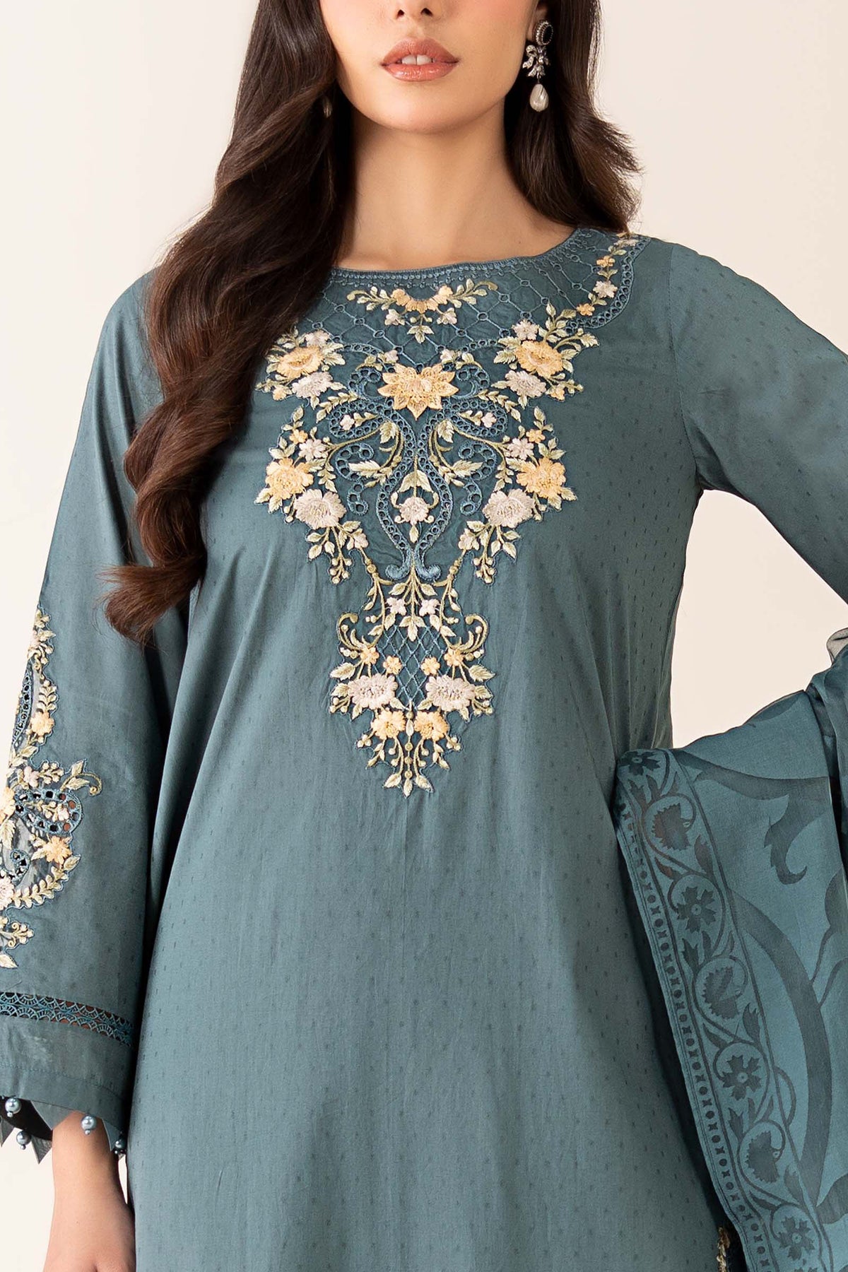 Maria B | Luxury Winter Pret 25 | DW-PF25-03-Tea - Ladies Clothes - Maria Faisal