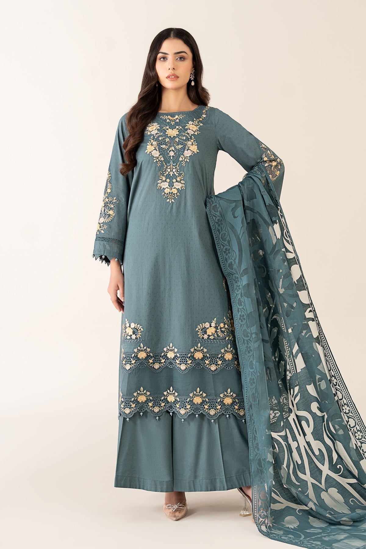 Maria B | Luxury Winter Pret 25 | DW-PF25-03-Tea - Ladies Clothes - Maria Faisal